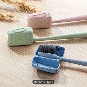 Set of 4 Eco Toothbrushes with Travel Case - Pastel Green Pink Blue